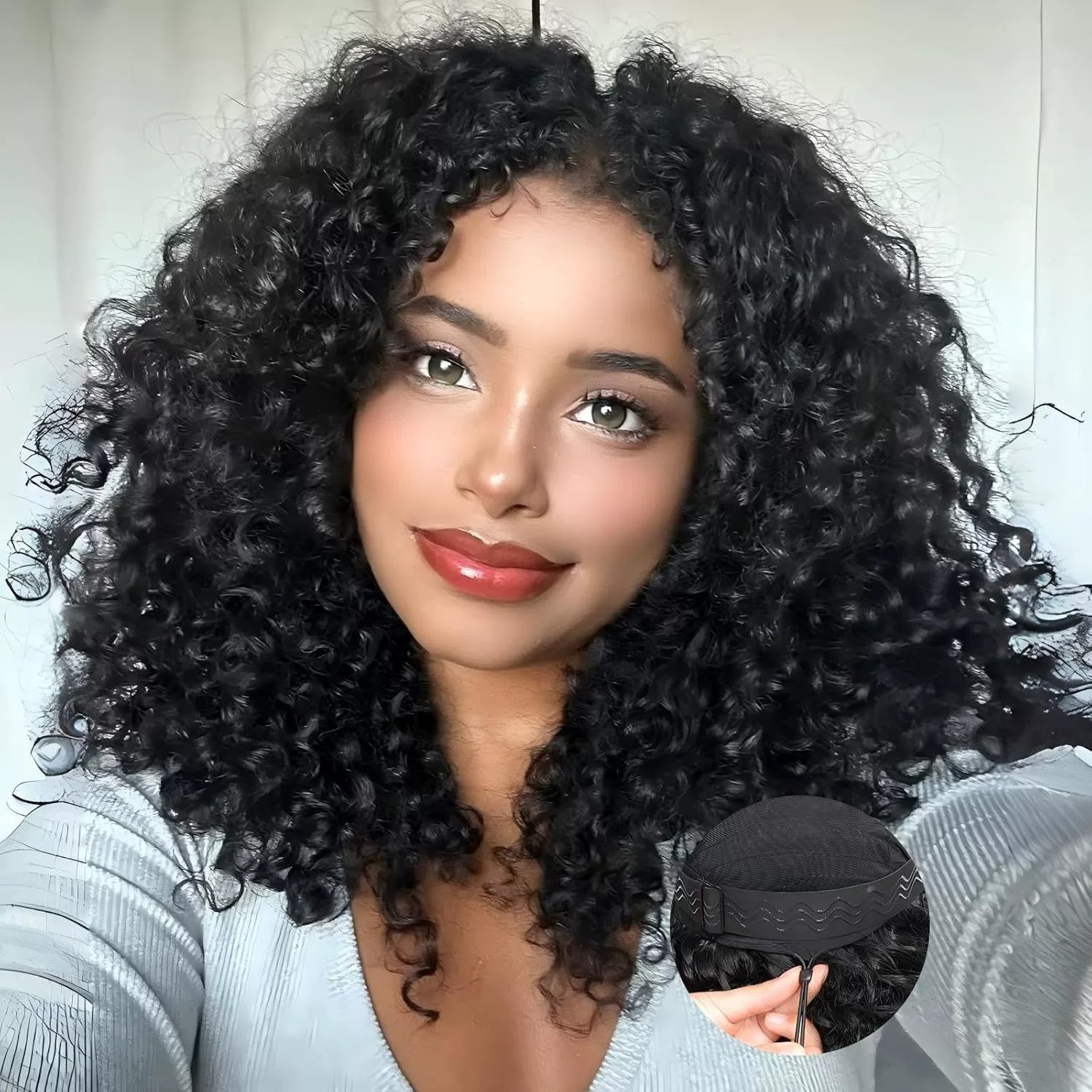 Long wavy hair with small curls and texture.