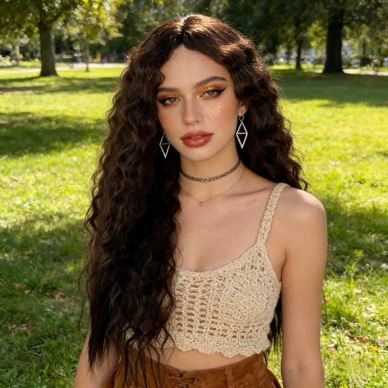 I&Ruh Fashion Wigs for Women, Long Curly Hair, Natural Brown