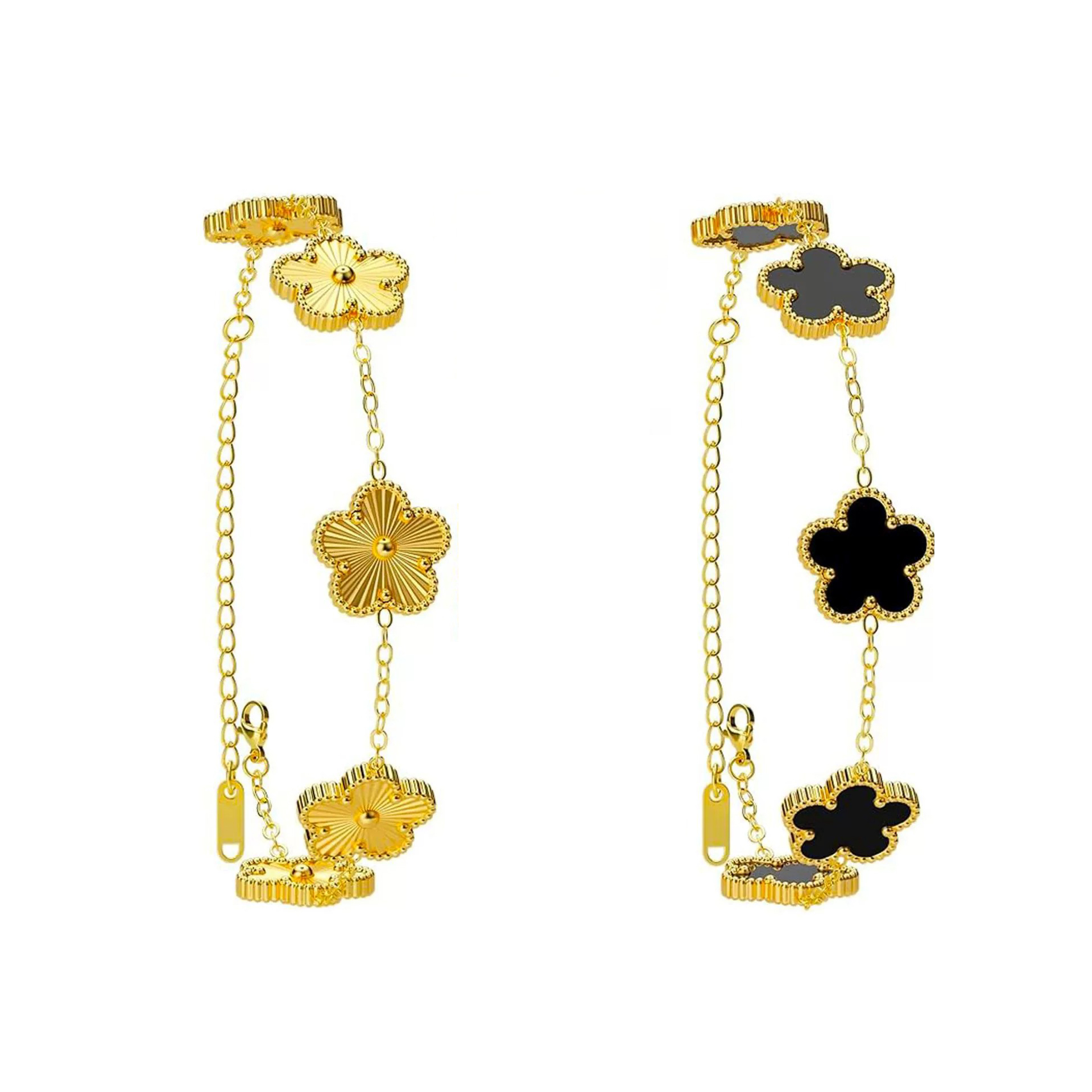 I&Ruh Five-Leaf Flower Bracelet Women's Light Luxury Simple 18k Plated Vintage Trendy Style