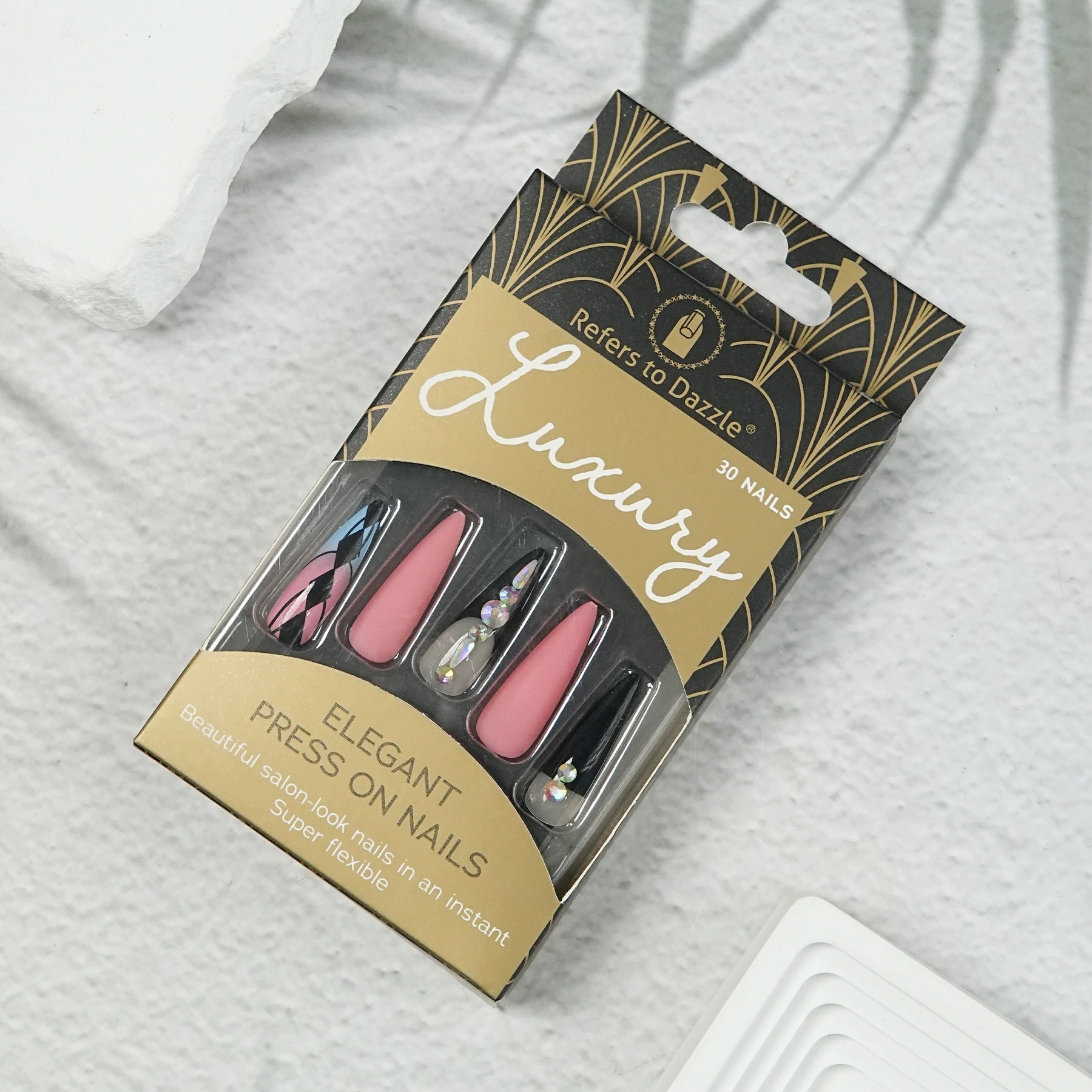 I&Ruh Nail Sticker Finished False Nails Ballet Nails with Rhinestones Long Coffin 30 Pieces