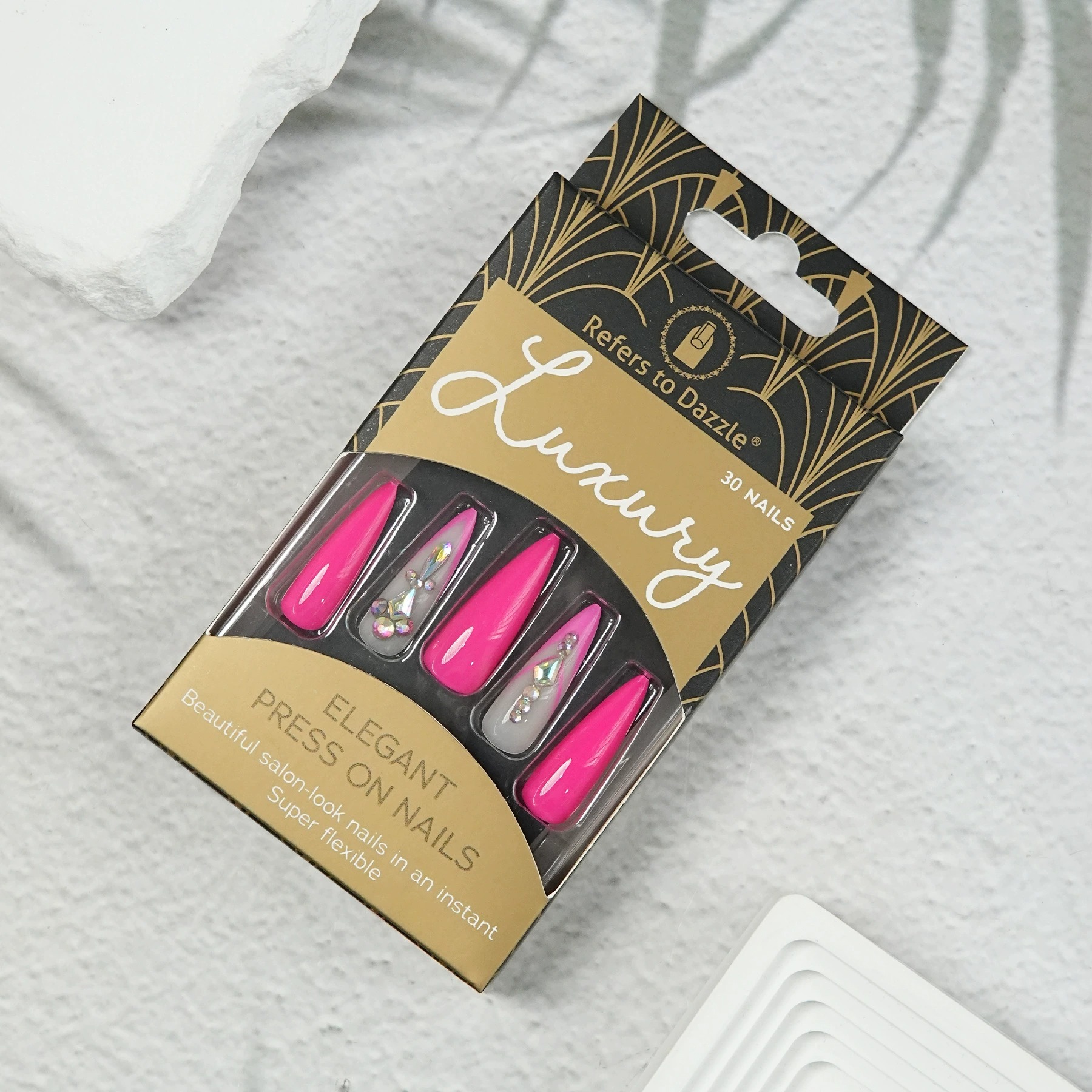 I&Ruh Nail Sticker Finished False Nails Ballet Nails with Rhinestones Long Coffin 30 Pieces