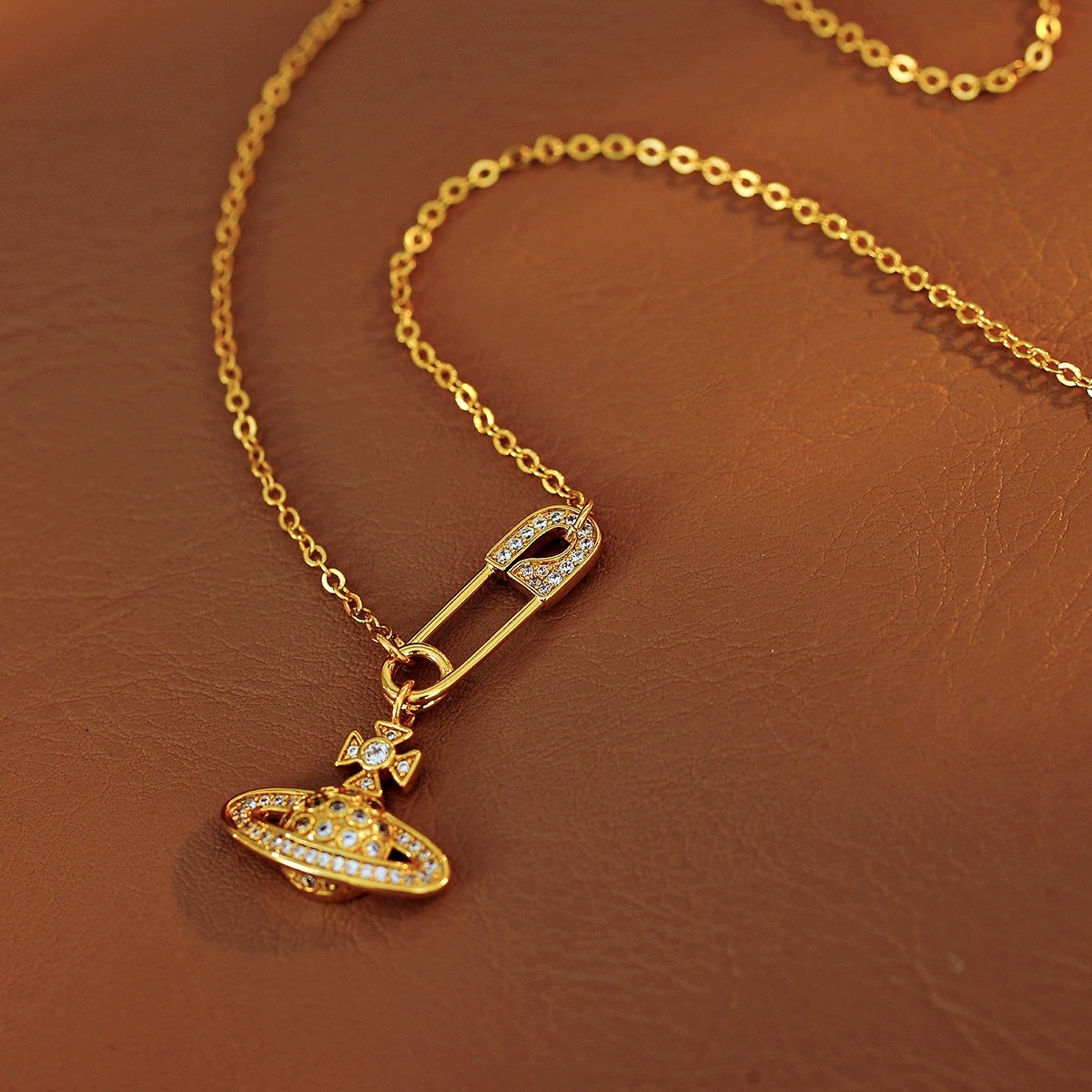 I&Ruh Pin Saturn Full Diamond Necklace High-End Simple Fashion Versatile Earrings